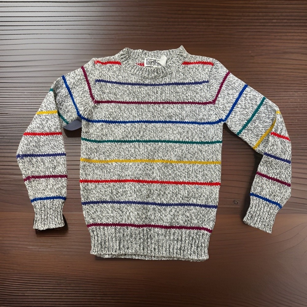 Womens Vintage 80s 90s Striped Sweater‎ Acrylic Wool Knit Indie Rainbow Small